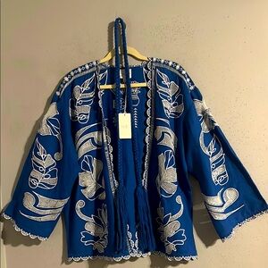 Johnny Was (Jade) Blue Embroidered Women's Jacket. NWT
